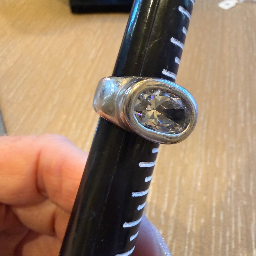 solid Sterling Silver Ring with Large CZ Gemstone… - image 3